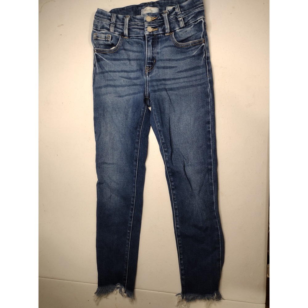 Kan Can Kids Girls Size‎ 14 High Rise Ankle Skinny Jeans Frayed Hem Blue Denim